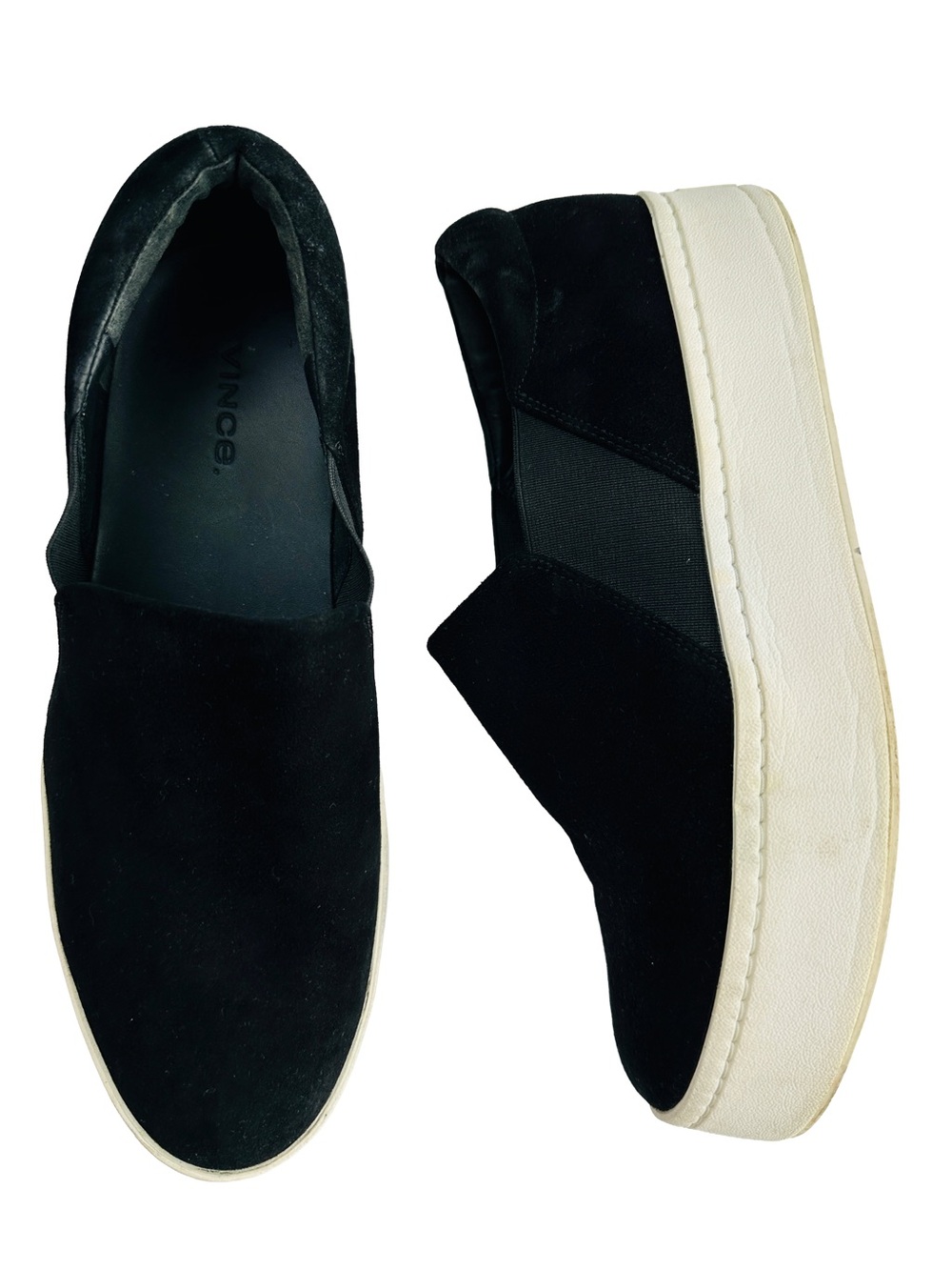 Vince Black Suede Slip-On Platform Sneakers
